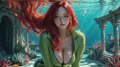 Crimson Depths Of The Living Sea ~ AI-Generated